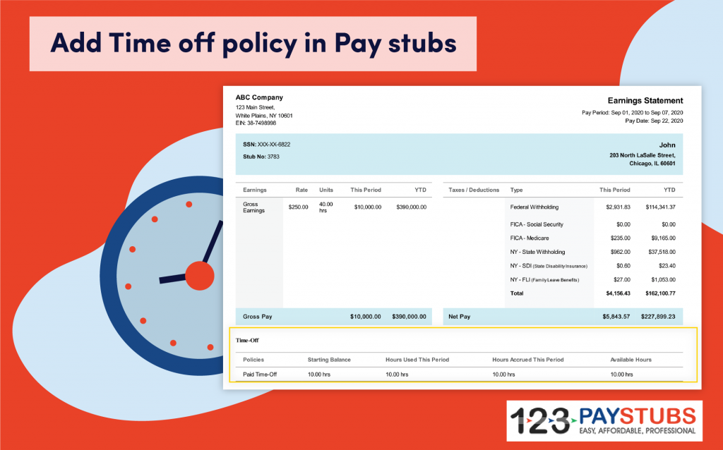 Time off policy in pay stubs
